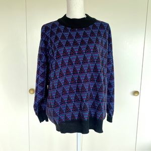 Vintage 80s Geometric Triangle Knit Crew Neck Sweater